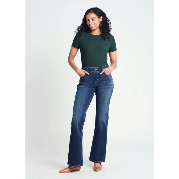 Betabrand Yoga Denim Pull-On High-Rise Bootcut Jeans, Size Medium Petite - Picture 1 of 10